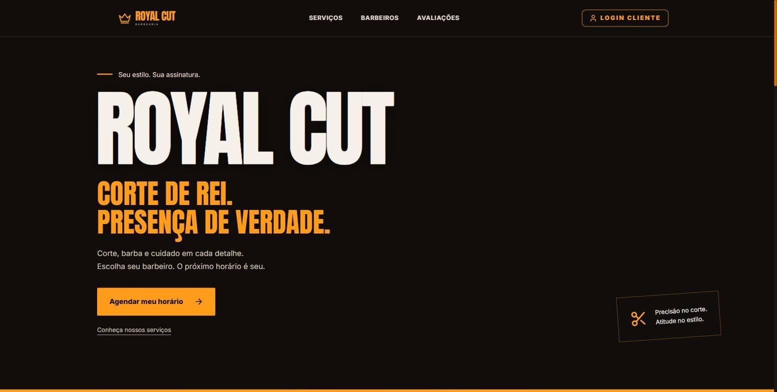 Tela inicial do app de uma barbearia, com a marca do negócio em destaque e botão de agendar horário.