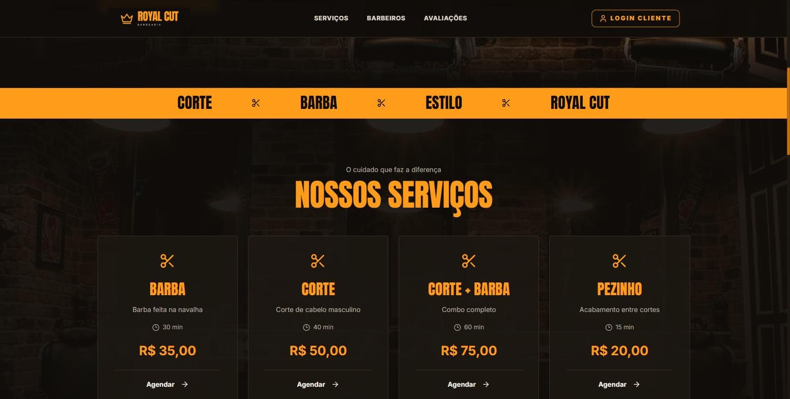 Lista de serviços da barbearia com preço e duração de cada um.